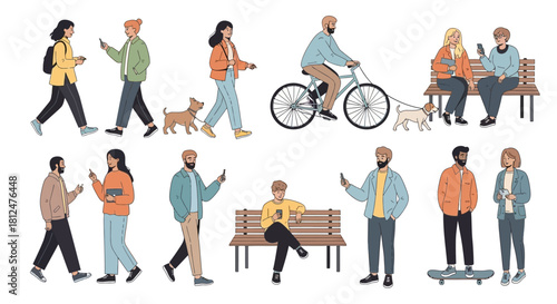 vector collection of people going about their daily lives in urban public spaces