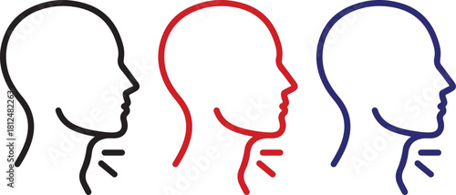 Three Profile Silhouettes of Heads with Neck and Throat Area Highlighted