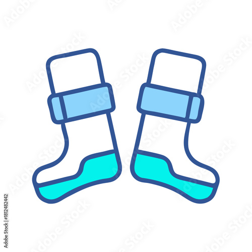 Whimsical cartoon leg warmers illustration on black backdrop with outlines