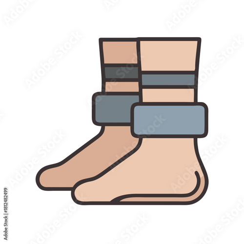 Cartoon vector illustration of ankles with grey restraints on a black background
