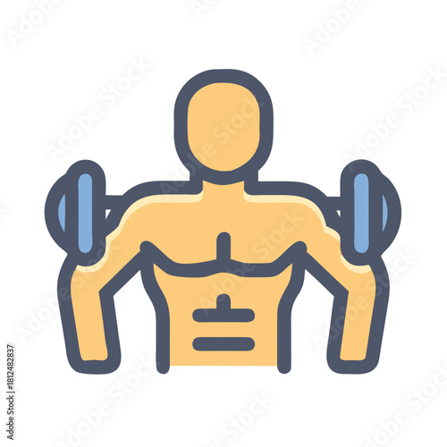 Graphic illustration of muscular man lifting dumbbells on black background for gym advertisements