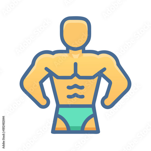 Stylized bodybuilder icon presenting powerful muscular physique on black background
