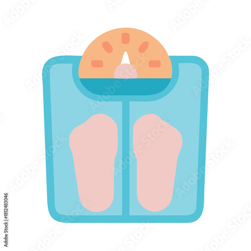 Stylized bathroom scale illustration with a retro design, healthy lifestyle concept