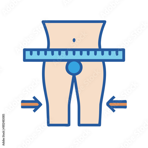 Waist measurement icon depicting weight loss and fitness isolated on black background