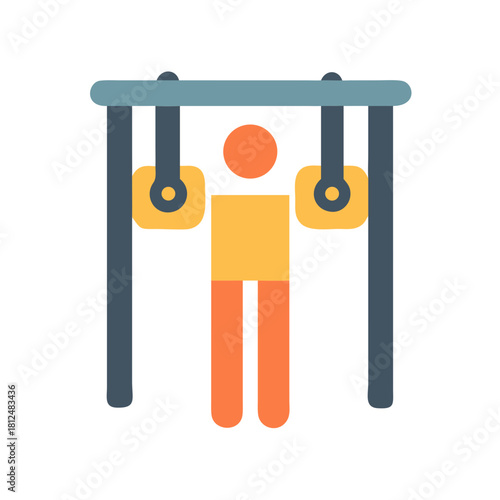 Person using gymnastics rings for fitness training vector illustration in simple style.