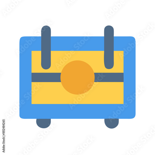 Flat vector treasure chest with gold lock in a blue frame