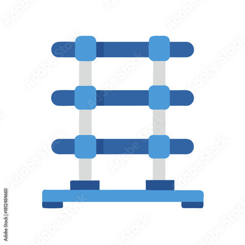 Graphic illustration of a minimalistic blue shelf with grey accents against black background