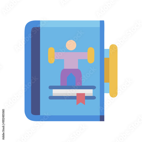 A flat vector image depicting a fitness guide or workout routine book