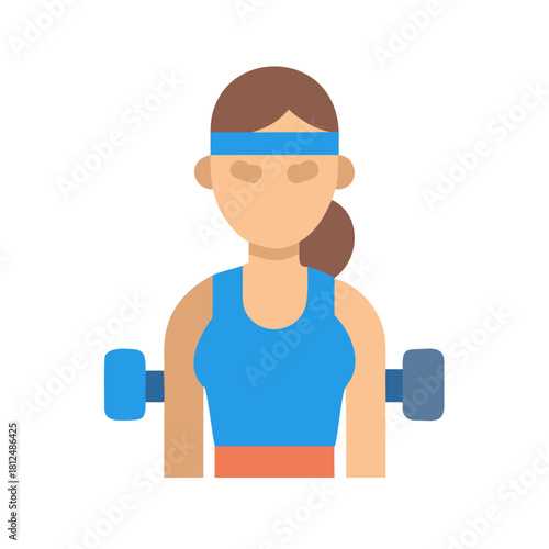Flat design vector of a female athlete weightlifting with dumbbells on black backdrop