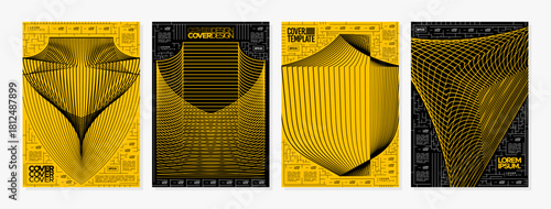 Yellow cyberspace line effect security shield cover set