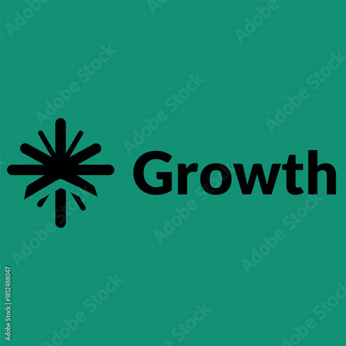 Modern black growth text and abstract star symbol on a vibrant green background, representing business development and future success