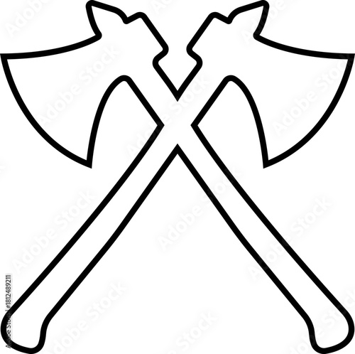 Axe Icon of Battle Axe, Hatchet, and War Tool Symbols, Black Line Vector Medieval Weapon, Lumberjack Tool, and Combat Armory Design for Graphic Use