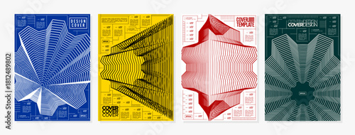 Futuristic dynamic line cog gear abstract cover set