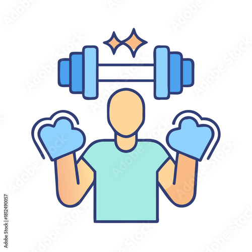 Graphic of a weightlifter with dumbbell, symbolizing fitness, strength, and healthy lifestyle