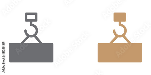 Modern construction crane hook lifting a load in gray and beige, essential for engineering designs and industry visuals with a clean, minimalist aesthetic