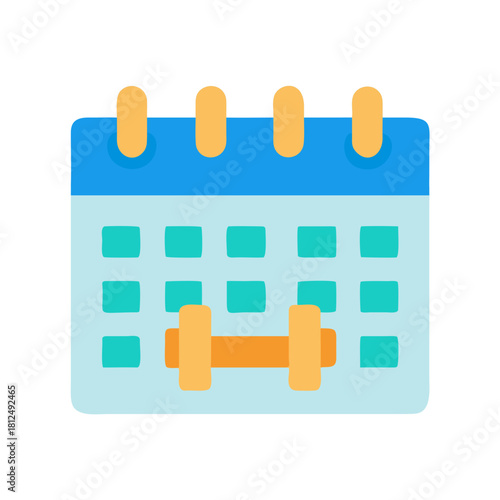 Fitness schedule calendar, dumbbell illustration, gym workout reminder, exercise training diary