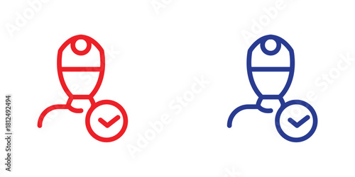 Verified user icons representing successful profile completion in red and blue for website ui design and app development, modern checkmark people