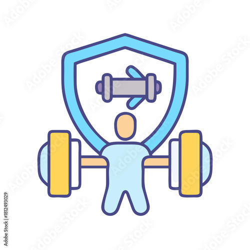Vector image of a protected weightlifter symbolizing fitness security and gym safety