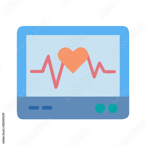 Healthcare monitor showing heartbeat with heart icon in light blue frame