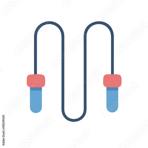 Vector graphic of jump rope with blue cord and pink handles on black background