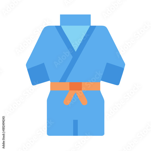 Blue Karate Gi with Orange Belt on Black Background in Flat Design