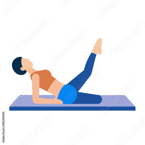 Woman performing leg raises exercise on a yoga mat against a black background