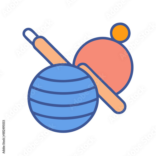 Stylized Graphic Illustration Featuring Fitness Ball and Exercise Equipment on Black Background