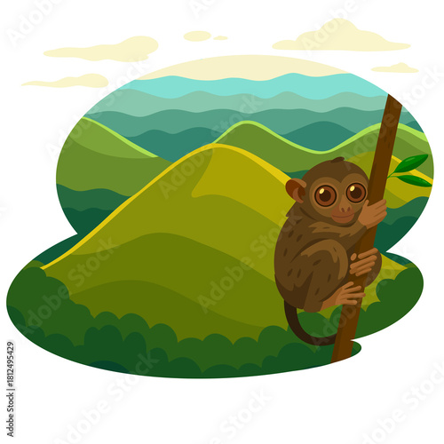 Bohol Chocolate Hills And Tarsier Illustration