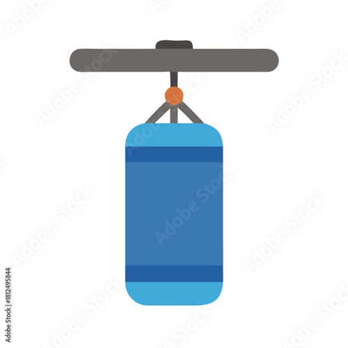 Flat illustration of a blue punching bag hanging from a gray bar