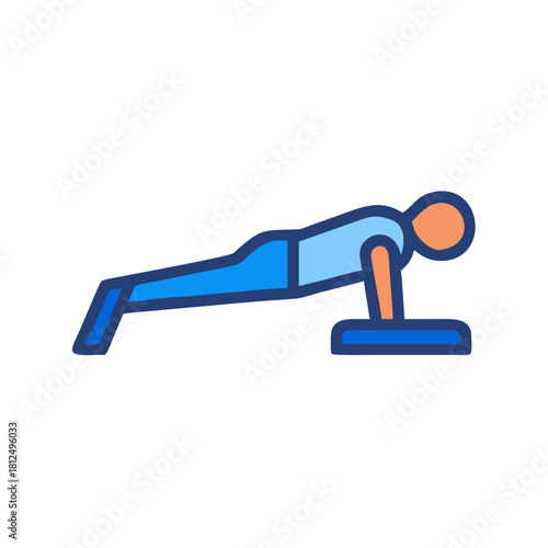 Vector illustration showing person doing pushups on equipment on black background
