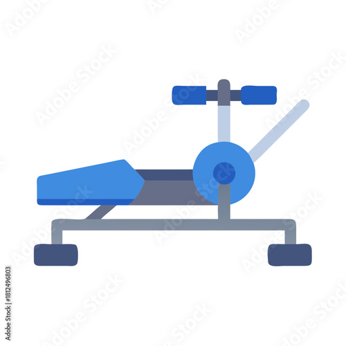 Minimalist flat design exercise equipment illustration: strength training machine on black background