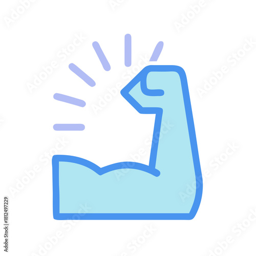Stylized arm flexing icon symbolizing strength, power, and resilience against a black backdrop