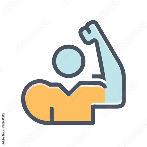 Stylized icon of flexing arm representing strength, fitness, and healthy lifestyle