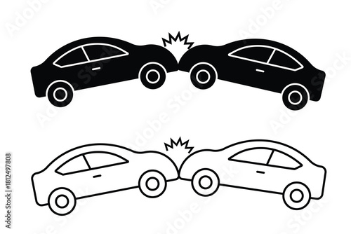 Car accident icon vector. Silhouette of Crashed cars icon. Vehicle damage, Road collision, Automotive accident line icon. Vector illustration.