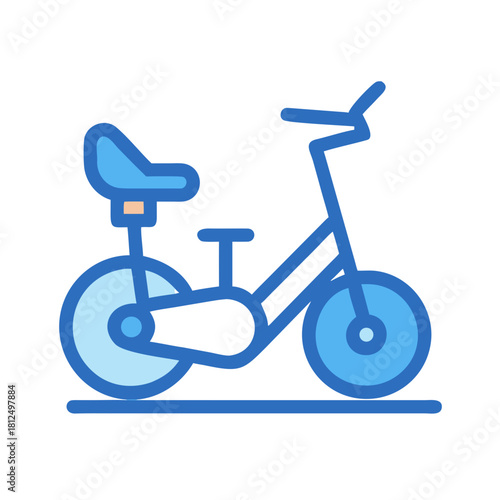 Stylized flat icon illustration of an exercise bike against a black background