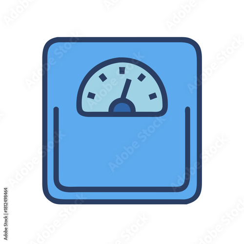 Stylized blue bathroom scale icon illustration against a solid black background