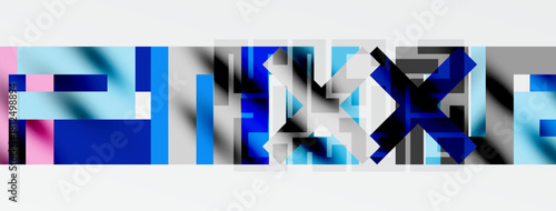 Abstract geometric shapes, blue, pink, gray. Rectangles overlap creating complex visual pattern. Minimalist design, modern aesthetic.