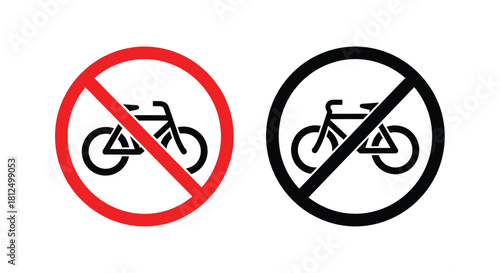 No bicycles allowed red and black prohibition signs with bike symbols
