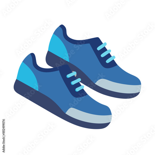 Pair of blue athletic sneakers with laces isolated on a black background