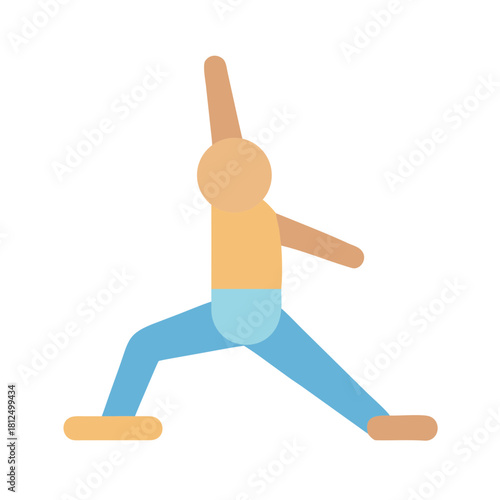 Flat design illustration of person in warrior two yoga pose on black background