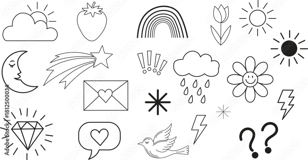 Fototapeta premium Hand drawn doodle icons set on white background
