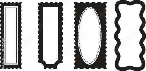 Collection of decorative frames with scalloped edges in black