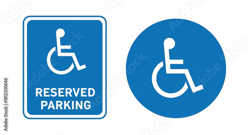 Accessible parking signs reserved and general wheelchair accessibility symbols displayed