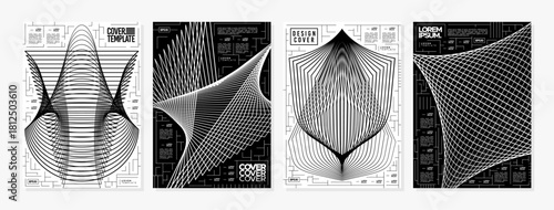 Black and white structure technology line abstract cover set
