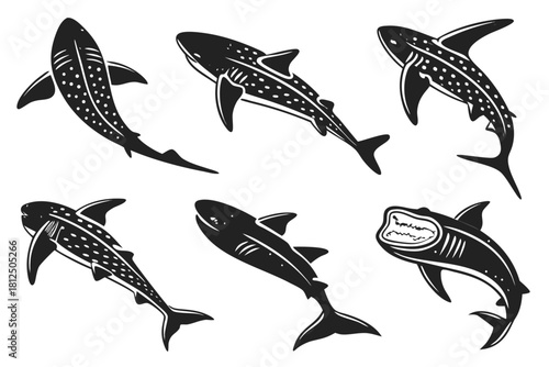 Minimal whale shark outline icon set in black and yellow