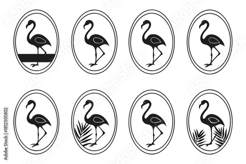 Minimal flamingo outline icon set in vibrant colors