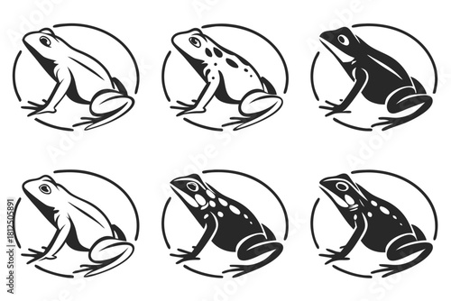 Minimal frog outline icon set with vibrant colors