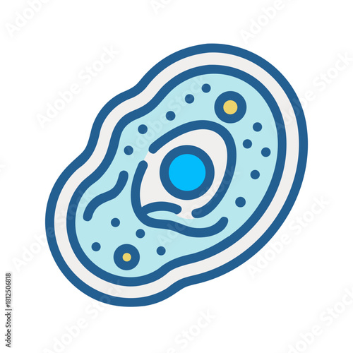 Digital illustration of a cell, emphasizing cellular structures and biological components in a simple design.