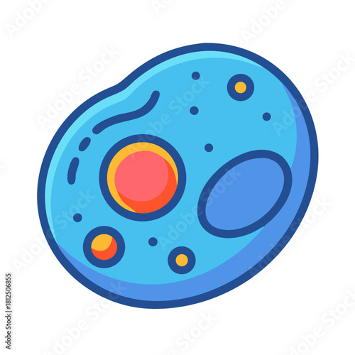 Stylized flat icon of a biological cell with various internal components