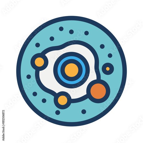 Flat design illustration of a cell structure with nucleus and organelles